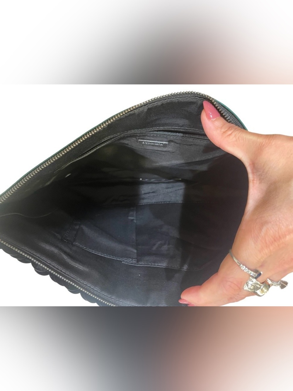 BCBGMAXAZRIA Green Satin & Iridescent Sequin Oversized Clutch - Picture 5 of 6